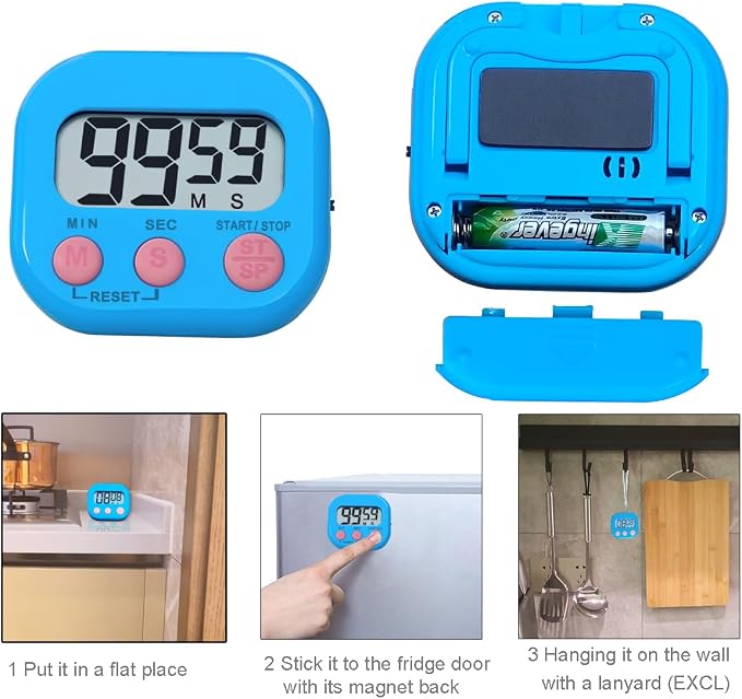 Digital Kitchen Timers, BESTWYA Electronic Timer (6,6 Colors) | LCD Screen Big Buttons On/Off Switch Count Up and Down Function for Kitchen,Study,Work,Exercise Training,Outdoor Activities