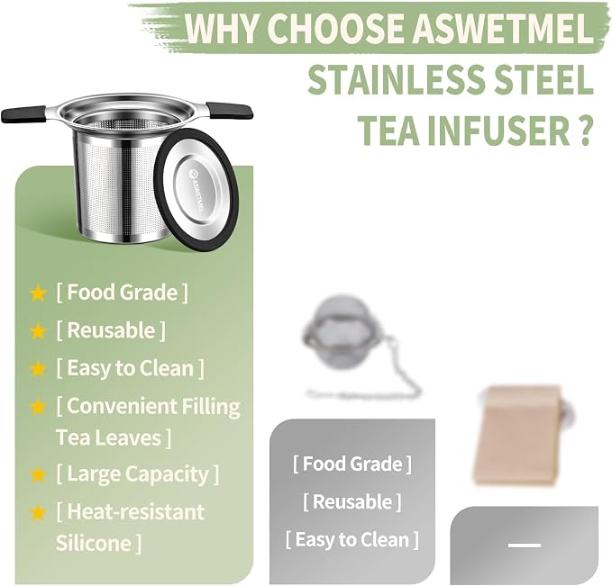 Large Tea Infuser Strainers, Stainless Steel, 1PC | Loose Leaf Tea Strainer Stepper, Heat Proof Double Handles, Extra Fine Mesh Ball Infusers, Diffuser Holder Filter for Mugs
