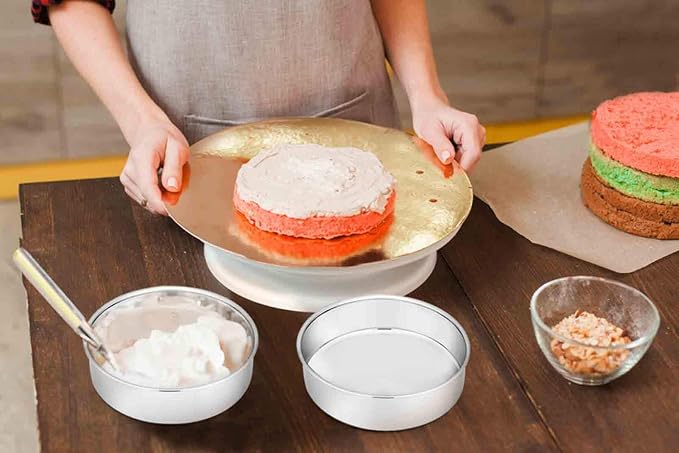 TeamFar 6 Inch Cake Pan, Stainless Steel Round Smash Cake Pan Baking Pans | Set of 3, Tier Cake Baking Pans, Fit in Pot Pressure Cooker Air Fryer, Healthy, Non-Toxic, Mirror Finish, Dishwasher Safe