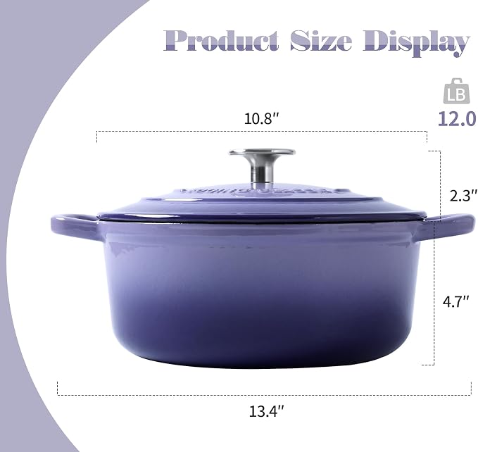 EDGING CASTING Enameled Cast Iron Duch Oven, 5.5 Quart Round Dutch Ovens Pot with Lid, Dual Handle for Bread Baking, Purple