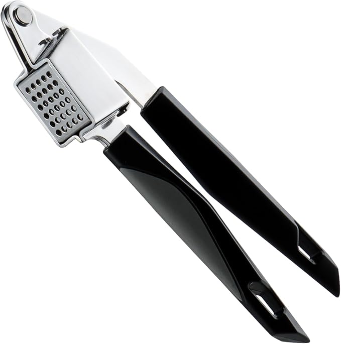 Garlic Press Stainless Steel, Manual Garlic Mincer for Kitchen Use | Easy to Squeeze and Clean, Rust Proof and Dishwasher Safe, 8.26-Inch, Black Garlic Crusher