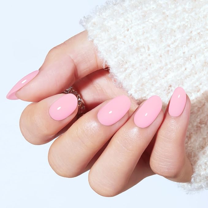 modelones Baby Pink Short Press on Nails, Oval Fake Nails Kit Press Ons | with Nail Glue, Adhesive Tabs, Nail File, Prep Pad, Manicure Stick, 32Pcs 16 Sizes, Summer Women Girl Gift