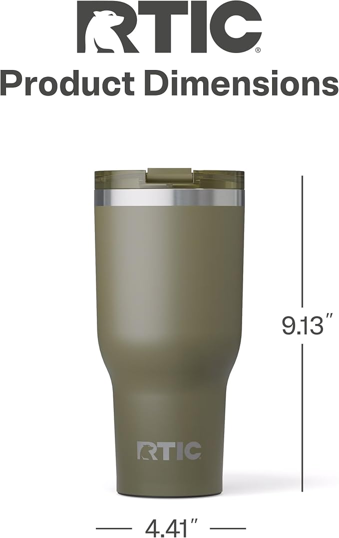 RTIC 40oz Essential Tumbler with Lid, Ceramic Lined, Olive | Insulated, Stainless Steel Metal, Portable Travel Cup for Hot and Cold Drinks, Coffee, Car, Camping and Travel