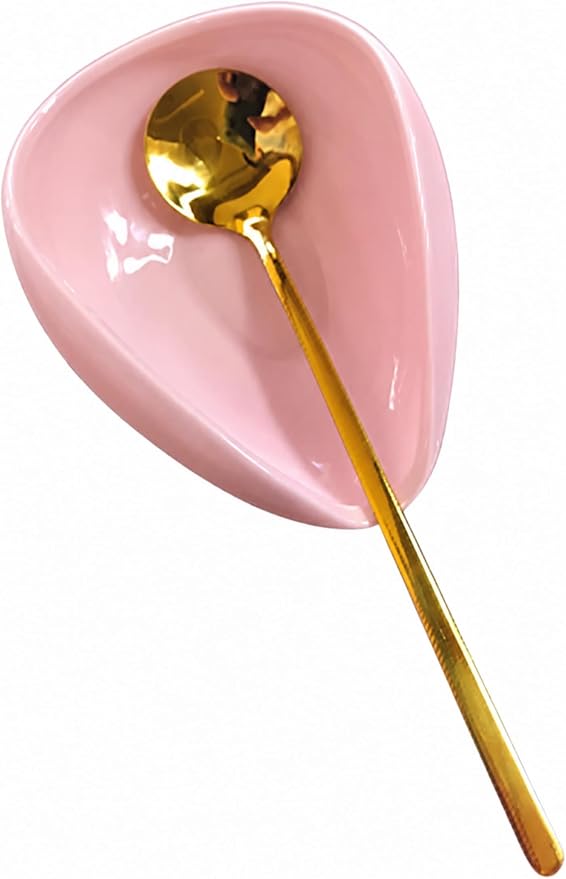 Mini Coffee Spoon Holder, Small Ceramic Spoon Rest for Coffee Stirrers, Teaspoon, Bar Spoon, Coffee Bar Accessories (Pink-Gold Spoon)