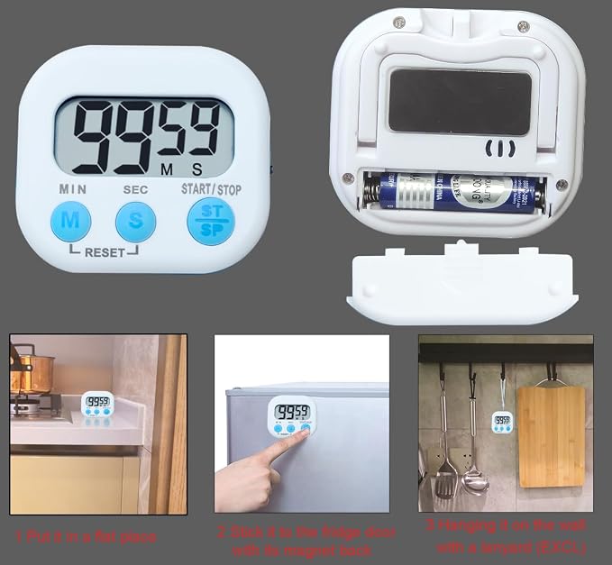 Digital Kitchen Timers, BESTWYA Electronic Timer (6, White) | LCD Screen Big Buttons On/Off Switch Count Up and Down Function for Kitchen,Study,Work,Exercise Training,Outdoor Activities