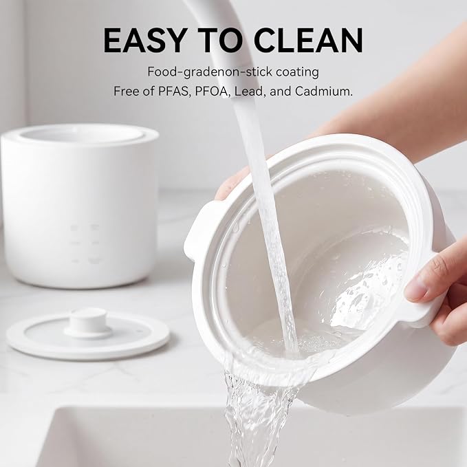 Mini Rice Cooker 2 Cup Uncooked, Small Electric Cooker, with 4 Cooking Functions, 24 Hour Preset and Heat Preservation, Anti Scald Carry Handle | Portable Rice Maker with 4 Cooking Functions, Nonstick Ceramic Coating, 24 Hour Preset, Auto Keep Warm for...