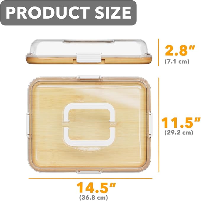 SpaceAid Charcuterie Board with Clear Lid, Portable Travel Cheese Cutting Boards for Picnic Accessories, Bamboo Serving Tray with Lids, House Warming Gifts, White Handles, 1 Compartments
