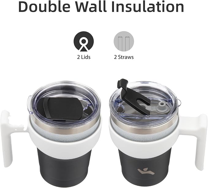 Konokyo 10 oz Tumbler with Handle and Straw, Insulated Travel Mug | Day Night; BPA-free, leak-proof tumbler with 2 lids, 2 straws, cup holder fit for coffee, office, travel & daily use