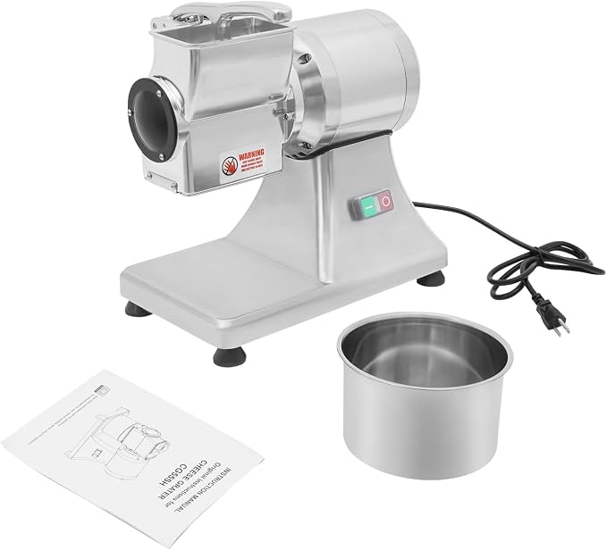 Electric Cheese Grater, 550W Stainless Steel Cheese Grinding Machine | Commercial Cheese Grinder Grating Machine, 88 lbs/h Output, Cheese Butter Bread Bran Shredder