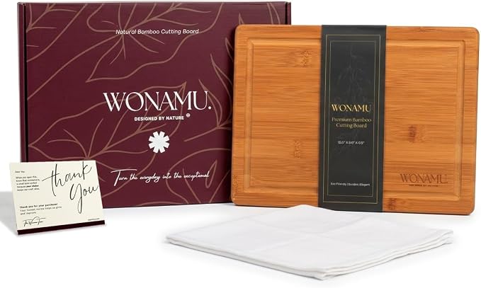 WONAMU Small Bamboo Cutting Board Non Toxic, Wood Cutting Boards Gift Set | Wooden Cutting Boards for Kitchen, Cotton Cloth & Gift Packaging Included, Housewarming Gifts New Home, Charcuterie Tray