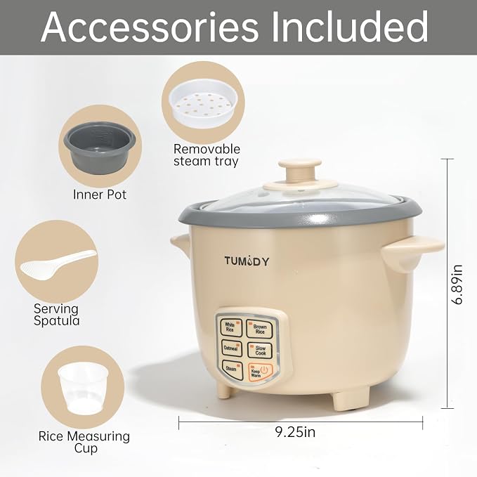 3 Cups Rice Cooker Small, Electric Rice Maker Cooker with Steamer Tray, Nonstick Inner Pot, 6-Cups Cooked/3-Cups Uncooked, Automatic Keep Warm, Yellow