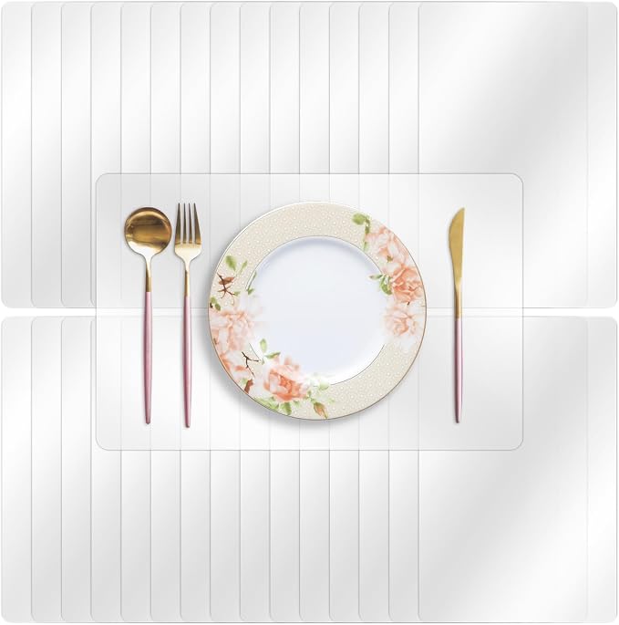 30 Pack Clear Plastic Placemats 17x11 Inch, Wipeable Table Mats Washable Plastic Place Mats for Dining Table Protection Kitchen Use and Craft Projects