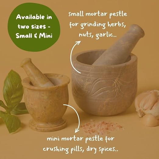 Stone Mortar and Pestle for Grinding Herbs and Spices, Made from Gray Soapstone, Small Size, 3 Inch Wide