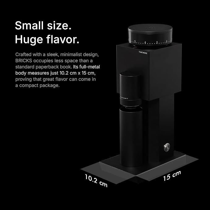 TIMEMORE Bricks 01S Electric Coffee Grinder, 150 Adjustable Settings, High-Performance Motor for Consistent Grind, Stainless Steel Easy Clean Design, Perfect for Espresso Pour-Over French Press, Black