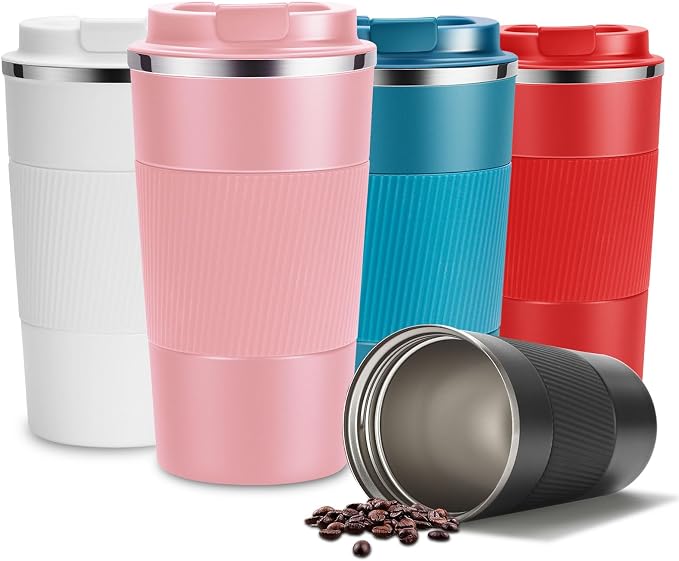 YINJAM 17oz Travel Coffee Mug Insulated Coffee Cups to Go with Leakproof Lid Vacuum Stainless Steel Double Walled Thermal Car Coffee Tumbler for Hot Cold Ice Tea Drinks Reusable (Pink, 17oz)