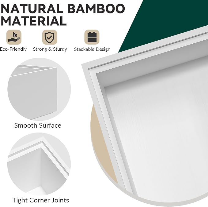 Lixple Bamboo Kitchen Drawer Organizer, 2 Pack, 6" x 3" x 2", White | Fits Small Silverware, Cutlery & Utensils, Perfect for Narrow Kitchen Drawers, Inner Size 5.3" × 2.3" × 1.77"