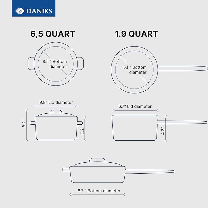 Daniks Classic 11-Piece Stainless Steel Cookware Set with Glass Lids, Includes Saucepan and Frying Pan with Lid, Tri-Ply Bases for Even Heating, Induction Compatible, Dishwasher Safe