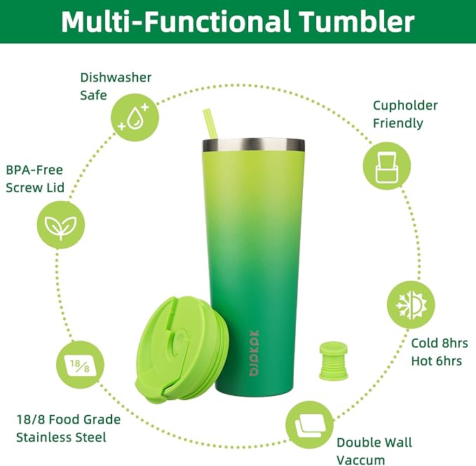 BJPKPK 26 oz Coffee Tumbler with Straw, Insulated Stainless Steel Cup | Double Wall Vacuum, Leak Proof Lid, Keeps Hot/Cold/Iced, BPA Free, Dishwasher Safe, Travel & Outdoor, Bamboo Grove