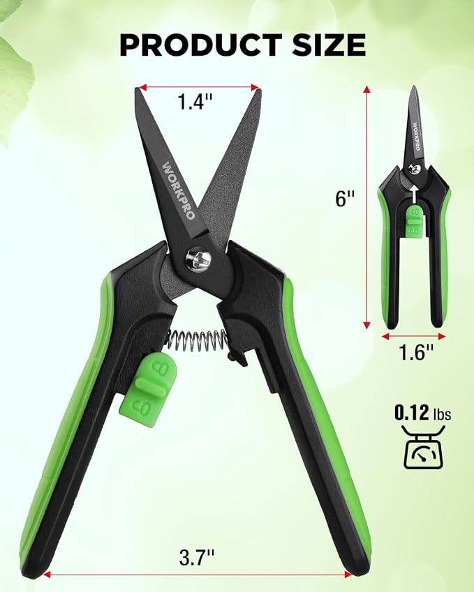 WORKPRO 6-Inch Garden Pruning Shears | High-Carbon Steel Gardening Scissors, Spring-Loaded Nonstick Pruning Shears with Safety Lock for Fruit & Vegetable Picking