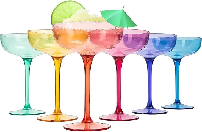 Plastic Acrylic Shatterproof Martini, Margarita, Champagne & Cocktail Unbreakable Glasses, Large Coupe Glasses 15oz, 6 Set, Tritan European Design Drinkware, BPA-free,Reusable, Pool, Indoor & Outdoor