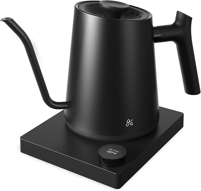 Greater Goods Gooseneck Electric Kettle, 1200W Temperature Control, 0.8L | Pour-Over & Tea Kettle with Stainless Steel Interior, Built-In Brew Timer, Fast Heating for Chemex, V60, & Matcha (Black)