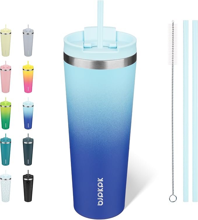 BJPKPK 26 oz Coffee Tumbler with Straw, Insulated Stainless Steel Cup | Double Wall Vacuum, Leak Proof Lid, Keeps Hot/Cold/Iced, BPA Free, Dishwasher Safe, Travel & Outdoor, Sky