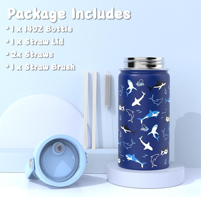 Bento Lunch Box for Kids Adult, Leakproof 3-4 Compartment Bento Box Set with Insulated Food Jar,Water Bottle, Lunch Bag, School Lunch Container for Toddler Teen Girls Boys Ages 3+(Shark)