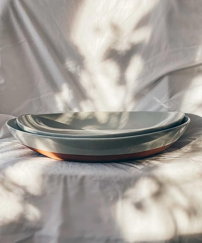 MORA Ceramic Large Serving Bowls- Set of 2 Oval Platters for Entertaining. Modern Kitchen Dishes for Dinner, Fruit, Salad, Turkey, etc. Oven and Dishwasher Safe, 110/80 oz, 16" / 14.6" - Earl Grey