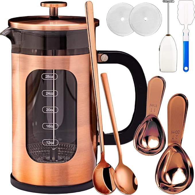 French Press Coffee Maker 8 cups 34 oz 304 Stainless Steel Coffee Press with 4 Filter Screens, Easy Clean Heat Resistant Borosilicate Glass - Free 100% BPA… (Candy Sparkle-AYUTYT, 34 oz)