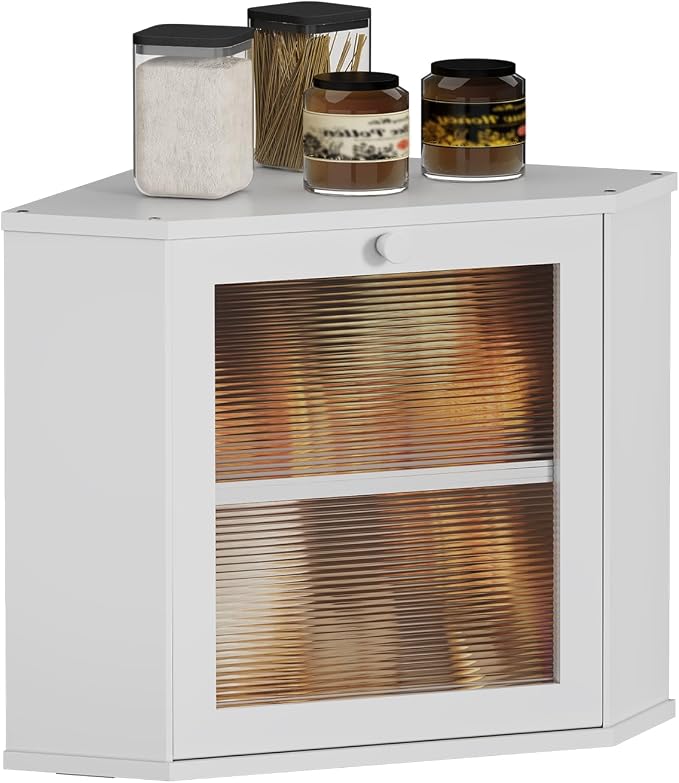 Bread Box for Kitchen Corner Countertop,Large Bread Basket (White, Large) | Double Layer Bamboo Bread Storage Container for Kitchen Countertop,Height Adjustable