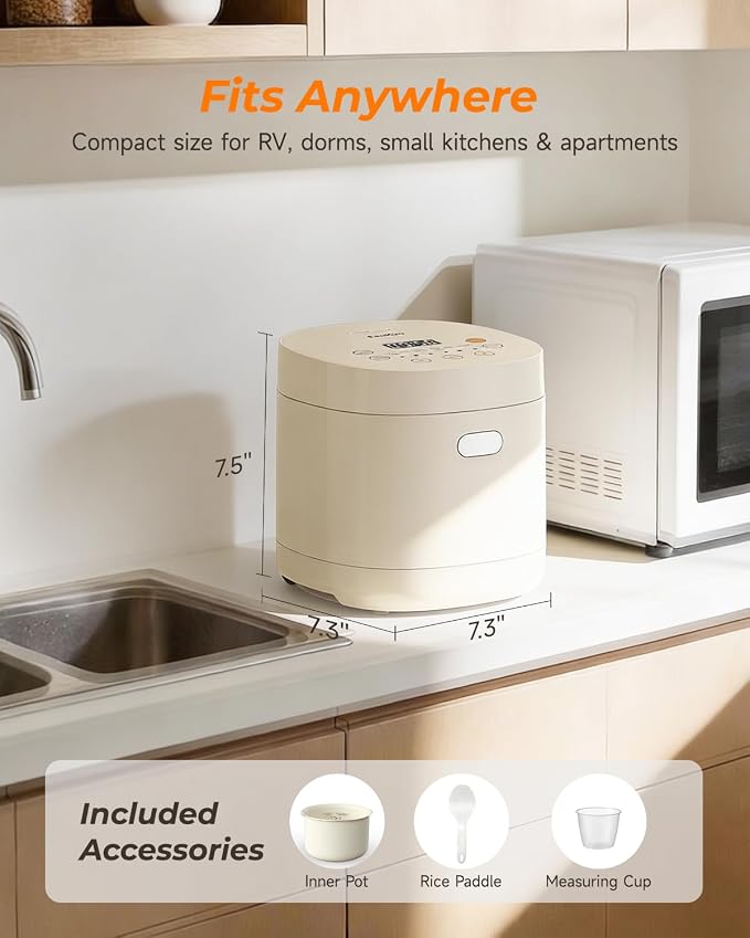 Feekaa Rice Cooker Small, 3-Cup Uncooked (6-Cup Cooked), Compact Mini Rice Cooker Small Kitchen with Ceramic Coated Inner Pot, Rice Maker with 6 Menu Options, 12H Delay Timer, Low Temperature Cooking