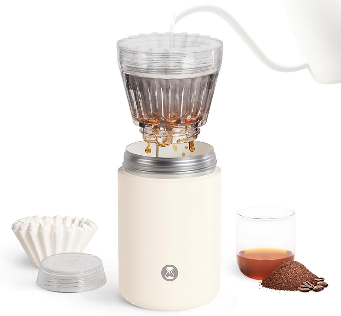 TIMEMORE Portable Coffee Maker Pour-Over Coffee Dripper Travel Coffee Cup | 10 Oz Manual Brewer for Home and Outdoors - Ceramic-Coated Stainless Steel Tumbler Capacity