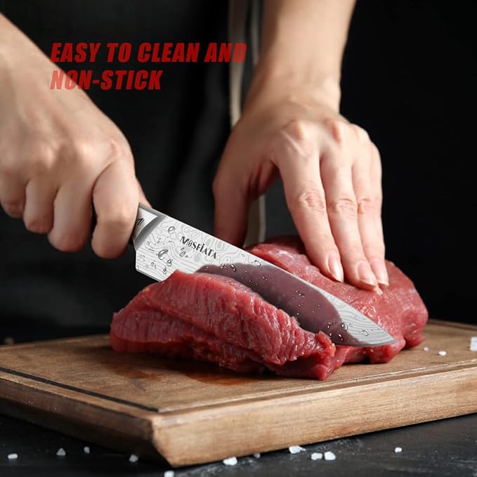 MOSFiATA Japanese Stainless Steel Knife Set, 17 Pcs with Block | Knife Sharpening Rod, Dishwasher Safe, Dad Birthday Gift
