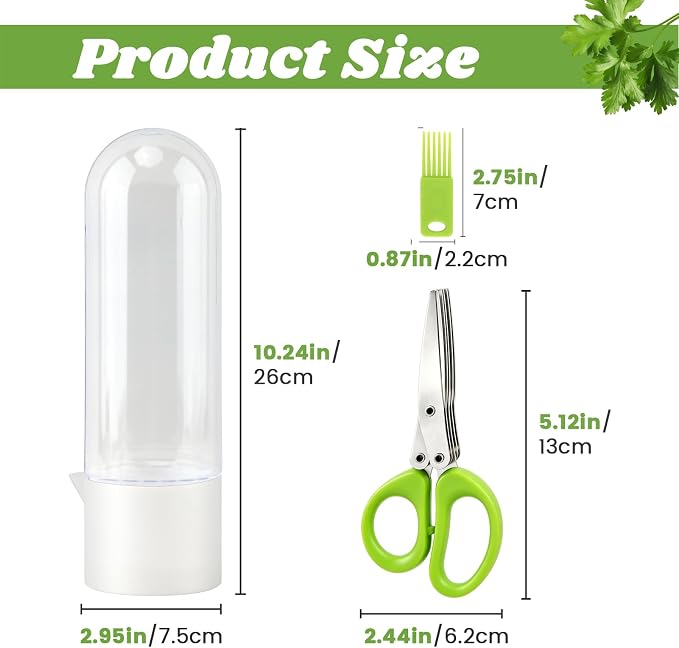 2 Pack Herb Keeper for Refrigerator, Vertical Herb Keeper for Fridge with Scissors, Vegetable Preservation Container for Cilantro, Parsley, Mint&Asparagus, Extends Freshness for 2-3 Weeks