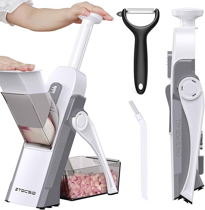 Safe Mandoline Slicer for Kitchen, Vegetable & Food Cutter (Only Slice) | Thickness Adjustable 0.1-8 mm, Potato Slicer for Chips, Easy to Clean, Kitchen Faster Slice, Dishwasher-safe (Light Grey)