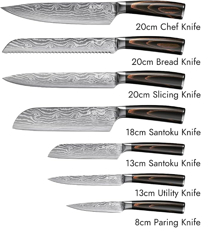 Yatoshi 7 Knife Set - Pro Kitchen Knife Set Ultra Sharp High Carbon Stainless Steel with Ergonomic Handle