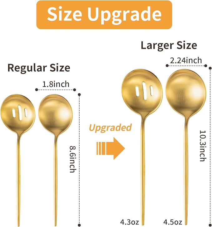 O.C.E. 4 Pcs Serving Spoons Set,Includes 2 Serving Spoons and 2 Slotted Spoon,Large Spoon for Catering Buffet,Matte Gold Utensils,Dishwasher Safe,10.3 Inches
