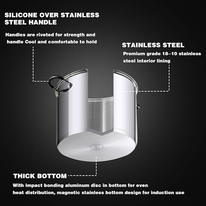 Cook N Home Professional 3 Quart Stainless Steel Stock Pot with Lid | Induction Cookware for Soup, Canning,Oven Safe, Dishwasher Safe