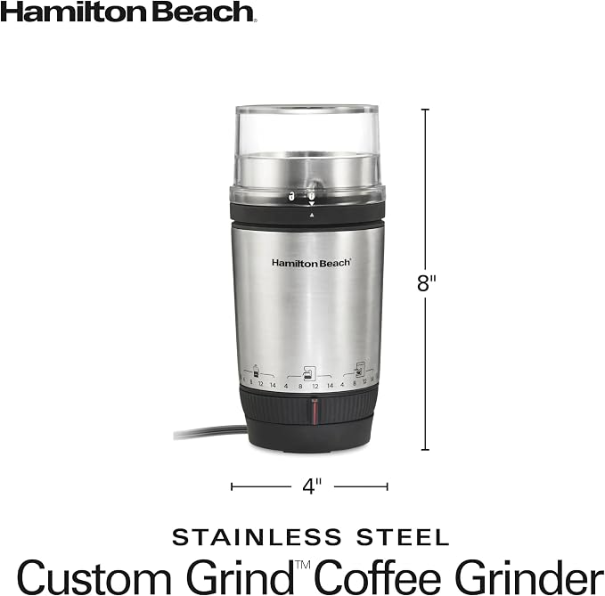 Hamilton Beach Custom Grind Electric Coffee Grinder For Up To 14 Cups | Grinds Coffee Beans, Spices & More | Hands-Free Operation, Auto Shutoff | Easy-Clean Removable Chamber | Stainless Steel