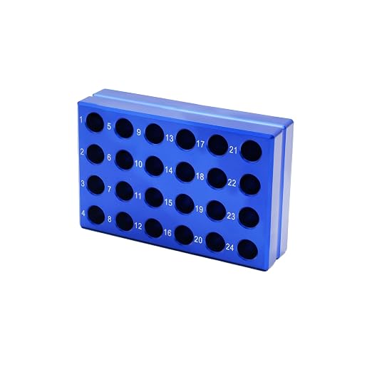 1 Pcs Aluminum Cooler Cooling Block PCR Test Tube Rack 24 Wells for 1.5/2mL | 10.5mm Hole Diameter for PCR/Microcentrifuge Tubes; Enzymes, RNA, Reagents, and Temp-sensitive Samples in Cold Prep (Blue)