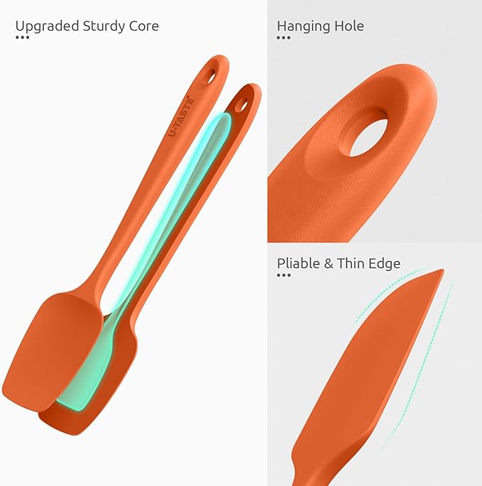 U-Taste Silicone Spatula Set with 600 Degrees Fahrenheit Heat Resistant (Orange) | Food Grade Hot-Proof Seamless Rubber Scraper, Kitchen Flexible Silicon Cooking Utensil Set, Diswasher Safe Baking Supplies