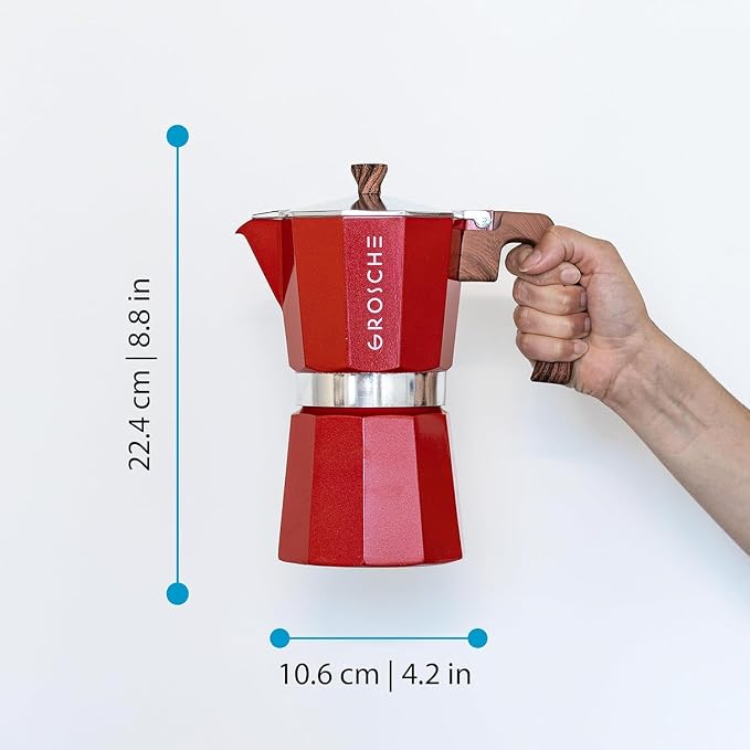GROSCHE Milano Stovetop Espresso Maker Moka Pot 9 espresso Cup 15.2 oz Red | Cuban Coffee Maker And Italian Moka Pot For Stovetop Espresso; For Gas, Electric, And Propane Stoves With A Soft-Touch Handle