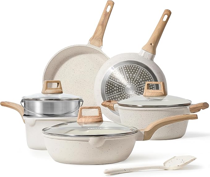 CAROTE Nonstick Pots and Pans Set, Cookware Sets, 10pcs | Induction Kitchen Set, Durable Coating, Easy Clean, Fit All Stovetops, Even Heating, Stay Cool Handle, with Steamer