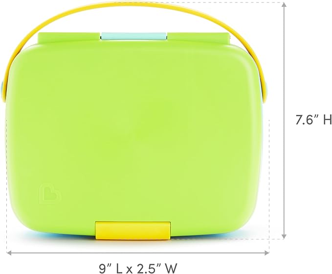 Munchkin Lunch Bento Box for Kids and Toddlers, Includes Stainless Steel Utensils, BPA-Free, 18 Months and Up, Blue/Green/Yellow