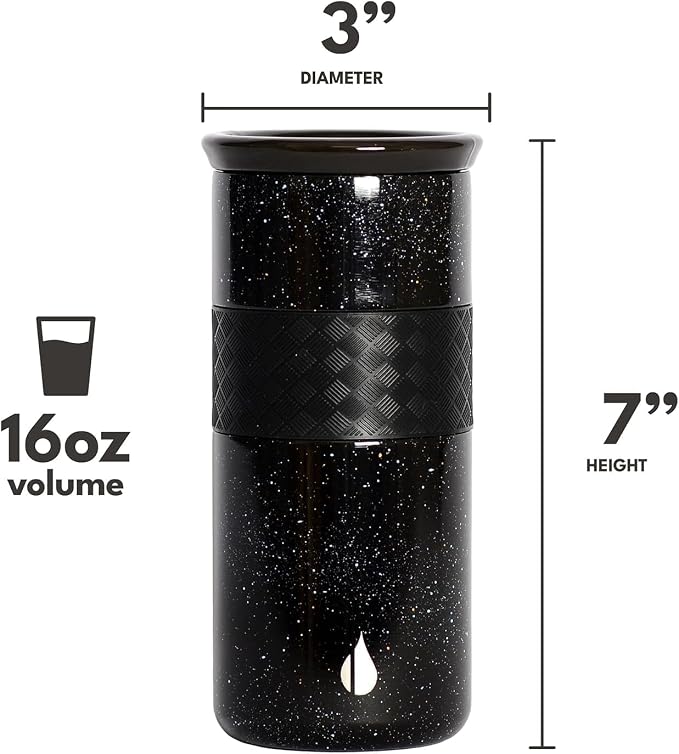 Elemental Artisan 16oz Triple-Wall Insulated Coffee Tumbler w/Ceramic Lid | Triple Wall Coffee Travel Mug, Reusable Stainless Steel Coffee Tumbler; Thermal Coffee Cups for Hot (6 Hrs) & Cold (18 Hrs)