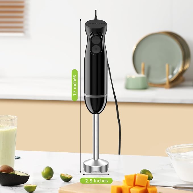 Bonsenkitchen Immersion Hand Blender, Smoothie, Puree, Baby Food | Electric Handheld Mixer Portable Stick Mixer with Stainless Steel Blades for Soup, Emulsion Blender with 2 Mixing Speed