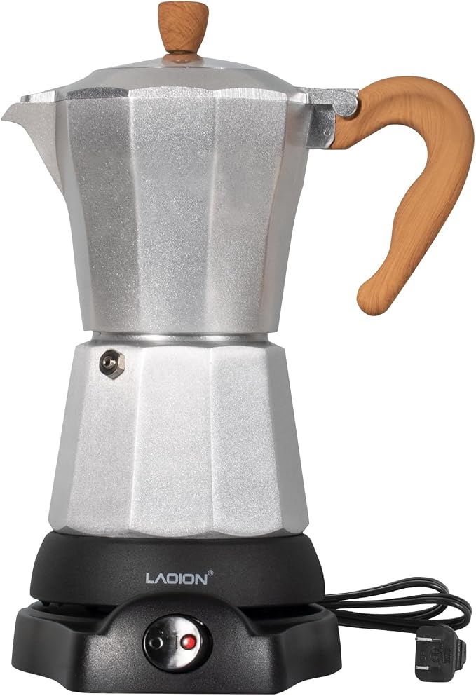 LAOION Cafeteras Electricas Modernas,6 Cup Portable Espresso Maker,300ml | Moka Pot with Detachable Base & Overheat Protection, Great for Home，Office, or Travel, a Thoughtful Gift for Coffee Lovers