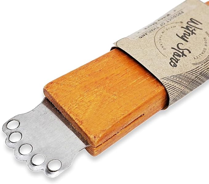 WitnyStore 6¾" Long 2 Blades Wooden Handle Coconut Grater - Vintage Traditional Thai Style Kitchen Tool Easy to Use Portable Stainless Steel Shredder Scraper Grinder Peeler Cooking Utensil Accessories