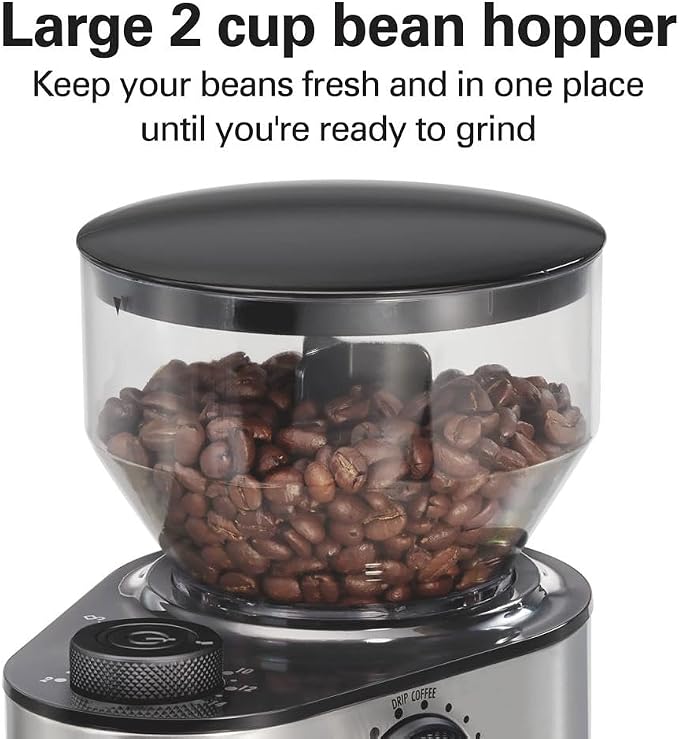 Hamilton Beach Electric Burr Coffee Grinder with Large 16oz Hopper & 18 Settings For 2-14 Cups, Stainless Steel (80385) (Pack of 2)