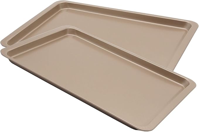 2PCS Cookie Sheet 10x14.5 Inch (Inner 9x13) Baking Sheet Nonstick Heavy Carbon Steel Baking Pans Bakeware | Heavy Carbon Steel, Inner size 9x13", Food Tray, 1/4 Toaster Oven Baking Pans, Easy Clean, Reheat Food